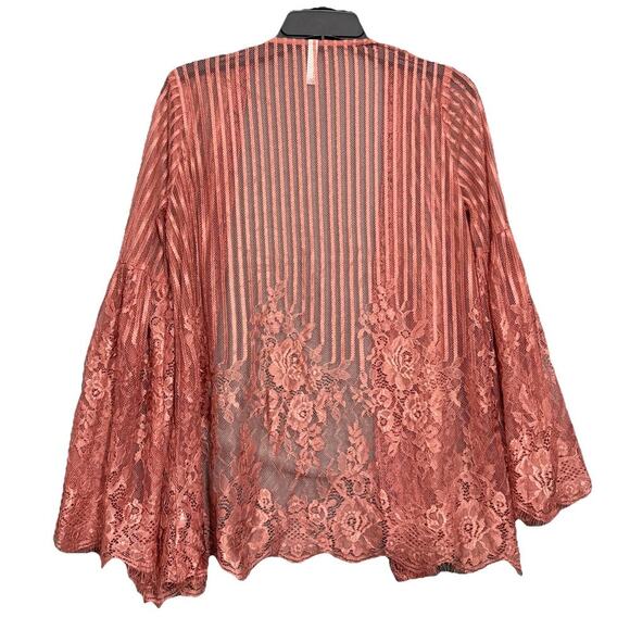 Xhilaration Women's Mauve Pink Lace Open Front Stripe Floral Cardigan Size XS - Picture 3 of 9